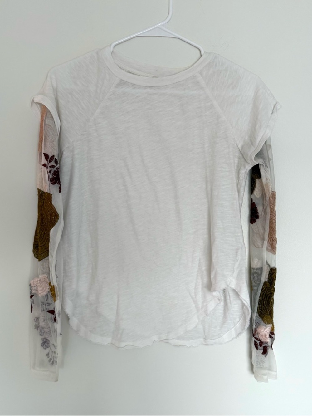 Free People Take Me Away White Twofer Top Embroidered Floral Sleeves - Picture 4 of 9